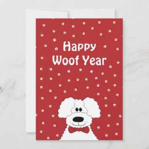 Tarjeta Festiva Navidades de "Happy Woof Year" con una corbata de