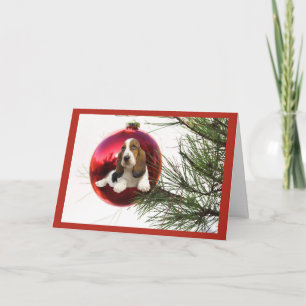 Tarjeta Festiva Navidades de hebilla de basset - Bolas colgadas