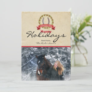 Tarjeta Festiva Navidades de herradura usan foto temática de cabal