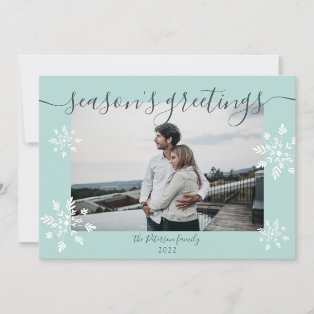 Tarjeta Festiva Navidades de hielo azul modernos guion copos de ni (Anverso)