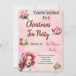 Tarjeta Festiva Navidades de hierbabuena Fiesta de té rosado copo
