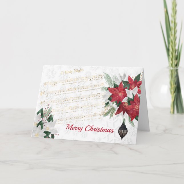 Tarjeta Festiva Navidades de himnos de la música roja de Poinsetti (Anverso)
