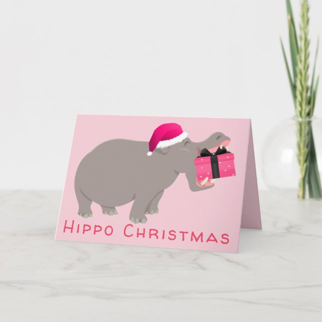 Tarjeta Festiva Navidades de Hipo en rosa (Anverso)