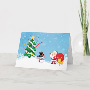 Tarjeta Festiva Navidades de historietas de Santa y Snowman