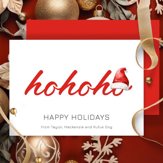 Tarjeta Festiva Navidades de Ho Ho Ho Ho Ho Ho (Ho Ho Ho Christmas Personalized Holiday Cards by Ricaso. Santa hat red & white simple cards)