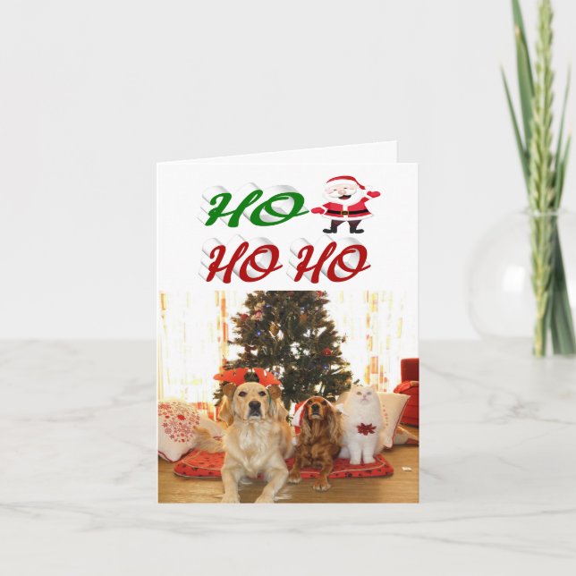 Tarjeta Festiva Navidades de Ho Ho Ho Ho Santa Claus con foto guio (Anverso)