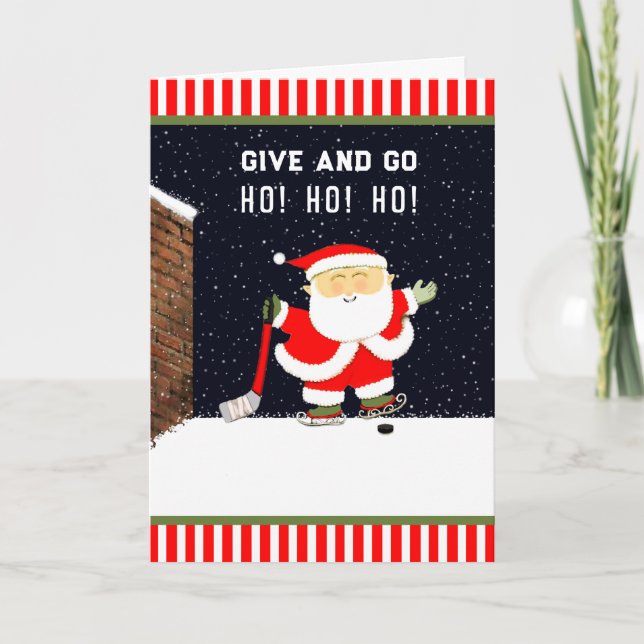 Tarjeta Festiva Navidades de hockey sobre hielo (Anverso)