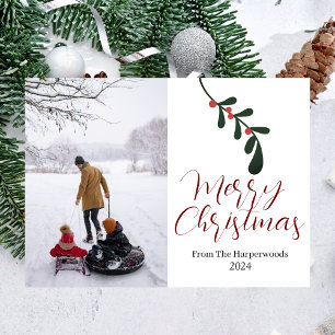 Tarjeta Festiva Navidades de hoja de flores de invierno Una foto