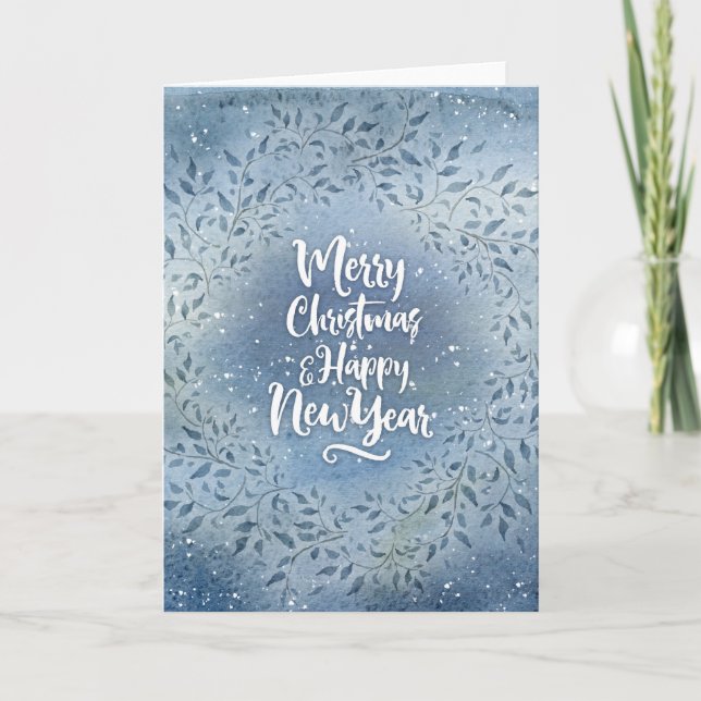 Tarjeta Festiva Navidades de hojas azules (Anverso)