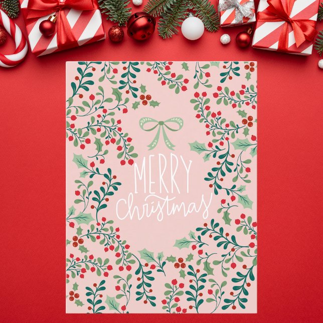 Tarjeta Festiva Navidades de Holly Berries y Greenery (Subido por el creador)