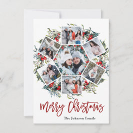 Tarjeta Festiva Navidades de Holly Berry saludando con 7 fotos