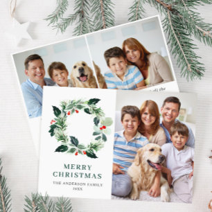 Tarjeta Festiva Navidades de Holly Berry Wreath saludando 3 FOTO