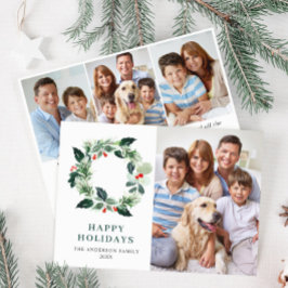 Tarjeta Festiva Navidades de Holly Berry Wreath saludando 4 FOTO