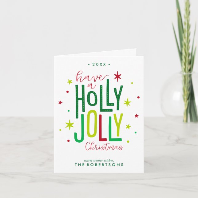 Tarjeta Festiva Navidades de Holly Jolly (Anverso)