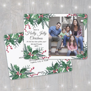 Tarjeta Festiva Navidades de Holly Jolly 1 follaje fotográfico de 