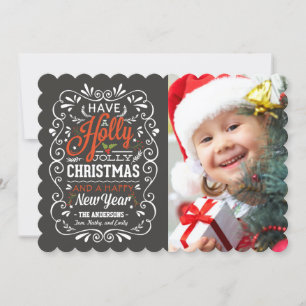 Tarjeta Festiva Navidades de Holly Jolly - Foto de Rustic Chalkboa