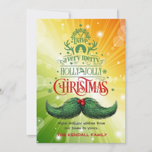 Tarjeta Festiva Navidades de Holly Jolly Mustache (Anverso)