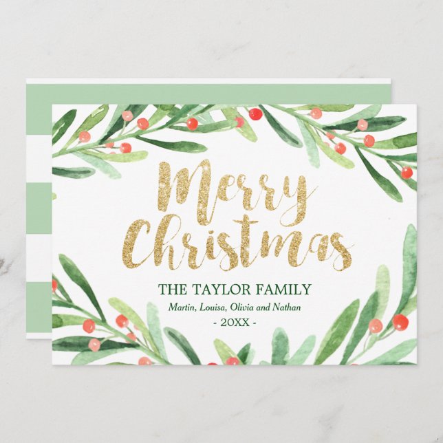 Tarjeta Festiva Navidades de Holly Wreath (Anverso / Reverso)