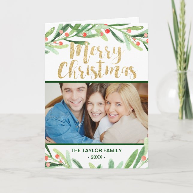 Tarjeta Festiva Navidades de Holly Wreath (Anverso)