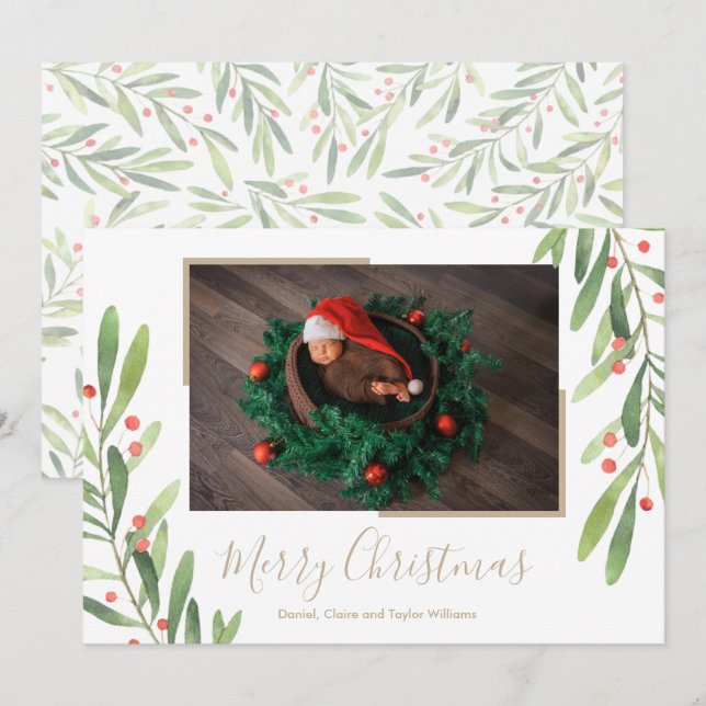 Tarjeta Festiva Navidades de Holly y Berries (Anverso / Reverso)