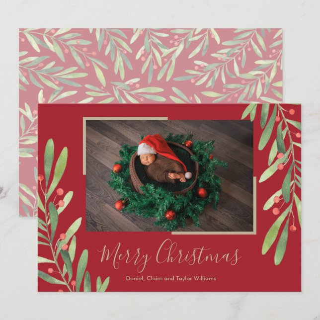 Tarjeta Festiva Navidades de Holly y Berries (Anverso / Reverso)