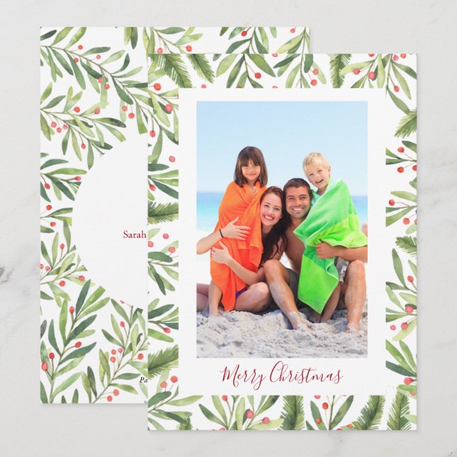 Tarjeta Festiva Navidades de Holly y Berries (Anverso / Reverso)