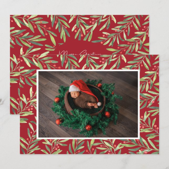 Tarjeta Festiva Navidades de Holly y Berries (Anverso / Reverso)