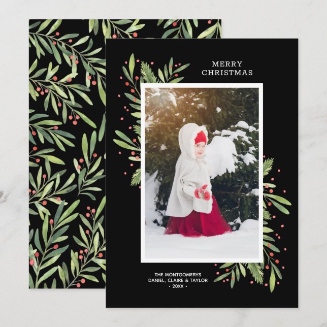Tarjeta Festiva Navidades de Holly y Berries (Anverso / Reverso)