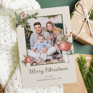 Tarjeta Festiva Navidades de hongos rústicos de Woodland