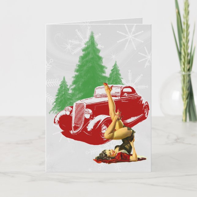 Tarjeta Festiva Navidades de Hot Rod y Pin Up (Anverso)