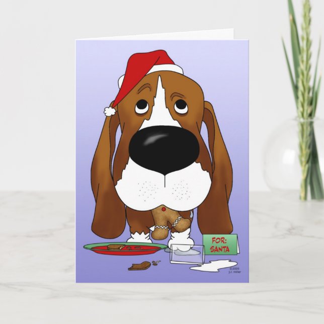 Tarjeta Festiva Navidades de Hound Basset (Anverso)