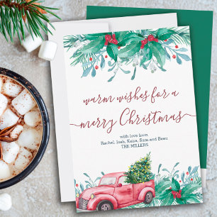 Tarjeta Festiva Navidades de Huly Plants Mistletoe y Red Truck