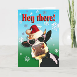 Tarjeta Festiva Navidades de humor Vaca Santa Hat