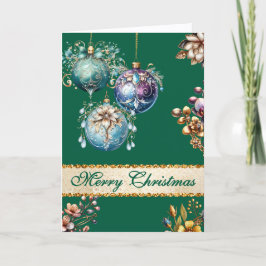 Tarjeta Festiva Navidades de Hunter Green Vintage Ornaments