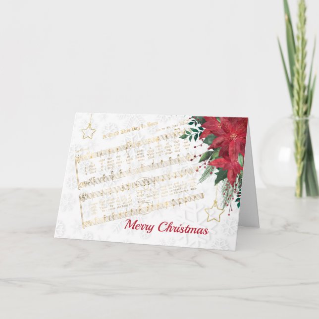 Tarjeta Festiva Navidades de Hymn Star Poinsettia Red Music (Anverso)