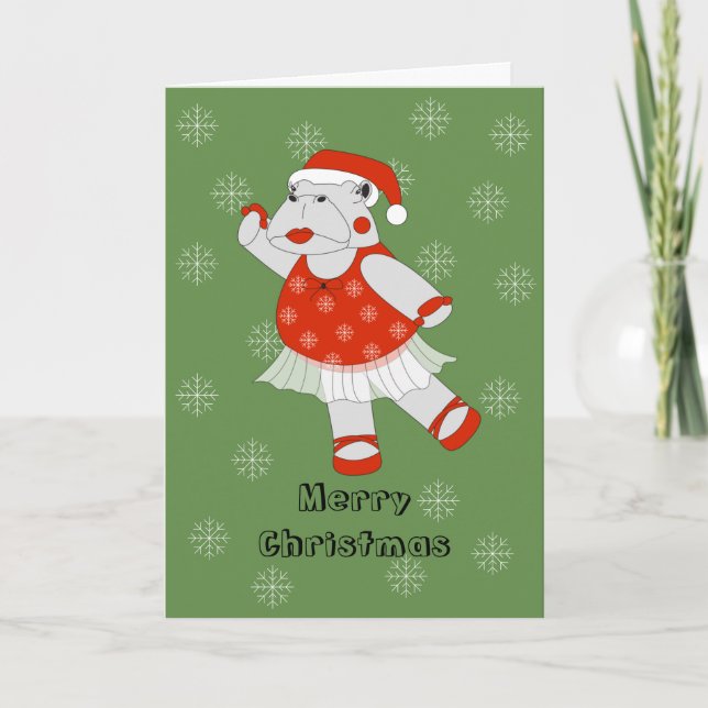 Tarjeta Festiva navidades de illusima Ballerina Hippo Snowflakes (Anverso)