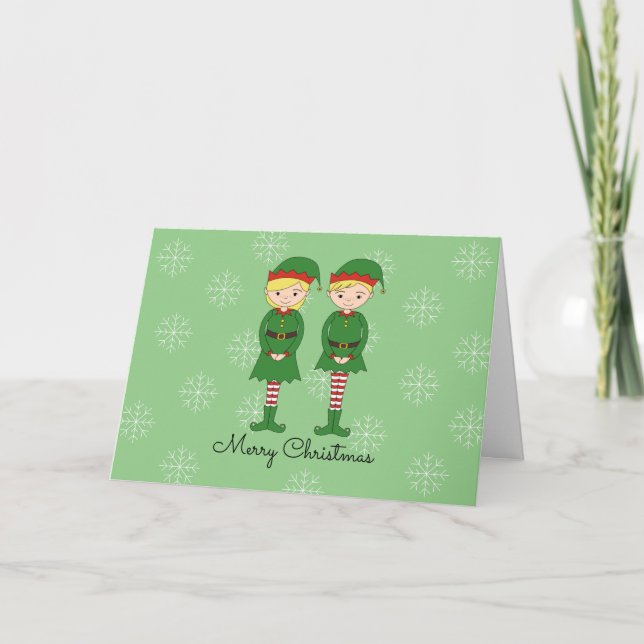 Tarjeta Festiva navidades de illusima Elves Snowflakes Light Green (Anverso)