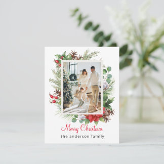 Tarjeta Festiva Navidades de Ilustracion floral verde rojo