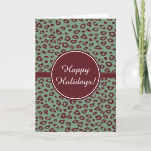 Tarjeta Festiva Navidades de impresión de Leopardo Verde Rojo