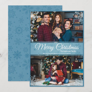 Tarjeta Festiva Navidades de invierno copos de nieve marco azul 2