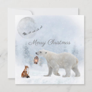 Tarjeta Festiva Navidades de invierno de Curte Polar Bear Fox Sant