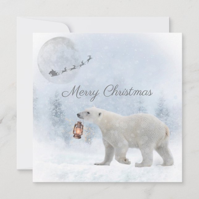 Tarjeta Festiva Navidades de invierno de Cute Polar Bear Santa (Anverso)