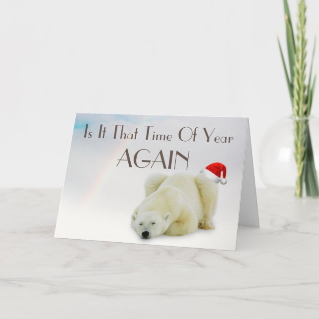 Tarjeta Festiva Navidades de invierno de Cute Polar Bear Santa Hat (Anverso)