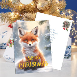 Tarjeta Festiva Navidades de invierno de Cute Red Fox Snowy