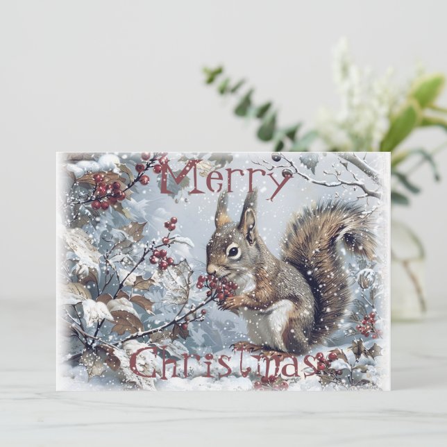 Tarjeta Festiva Navidades de invierno de la ardilla suave (Anverso de pie)