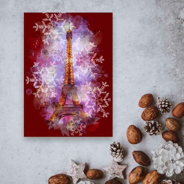 Tarjeta Festiva Navidades de invierno de la Torre Eiffel de París (Subido por el creador)