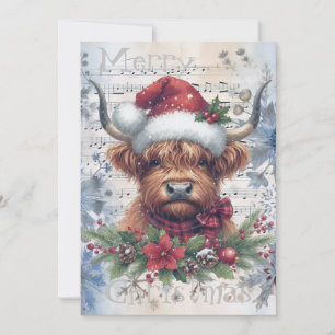 Tarjeta Festiva Navidades de invierno de la vaca Highland