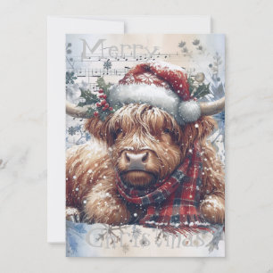 Tarjeta Festiva Navidades de invierno de la vaca Highland