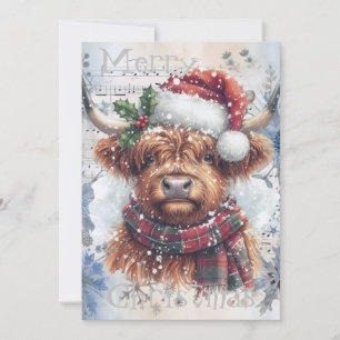 Tarjeta Festiva Navidades de invierno de la vaca Highland