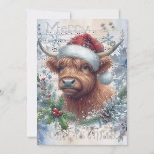 Tarjeta Festiva Navidades de invierno de la vaca Highland